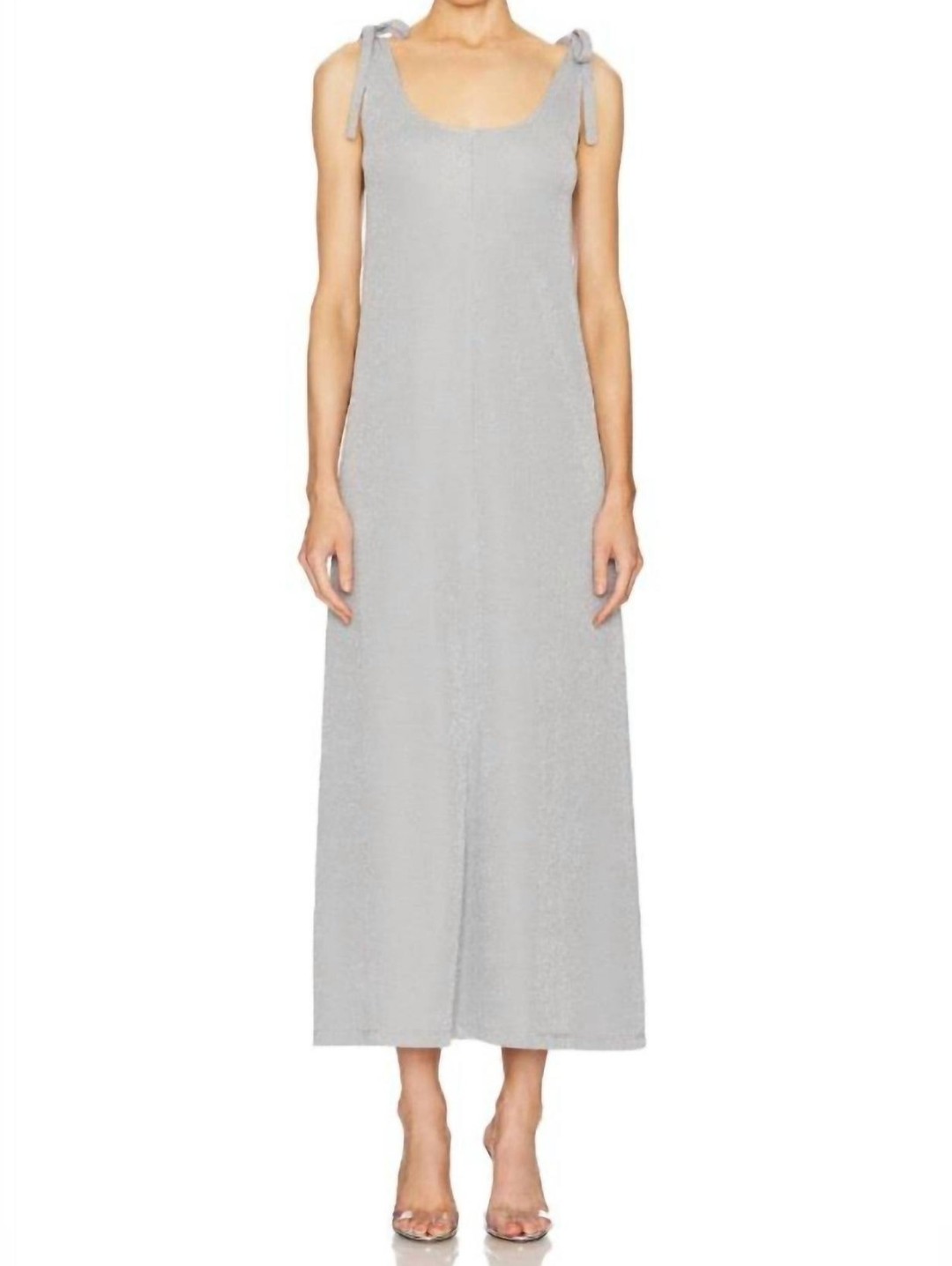 Sleeper Kylie Lurex Slip Dress Silver Tie Shoulder Shimmer Midi Nwt Size L